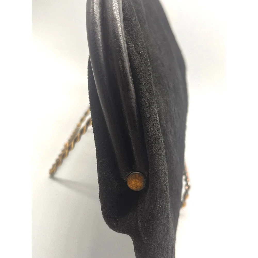Vintage Black Ostrich‎ Suede Clutch Bag Purse Made In Italy Gold Clasp